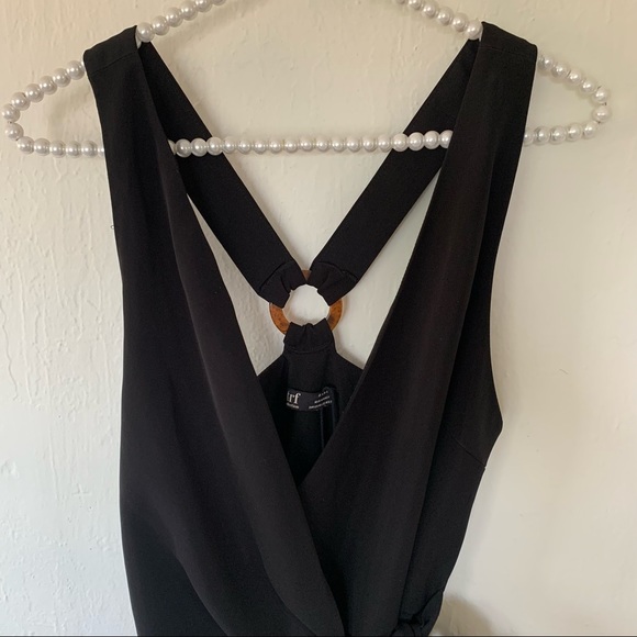 Zara Soft Surplice Wrap Dress Tortoise Shell O-Ring Dress In Black - Picture 7 of 12